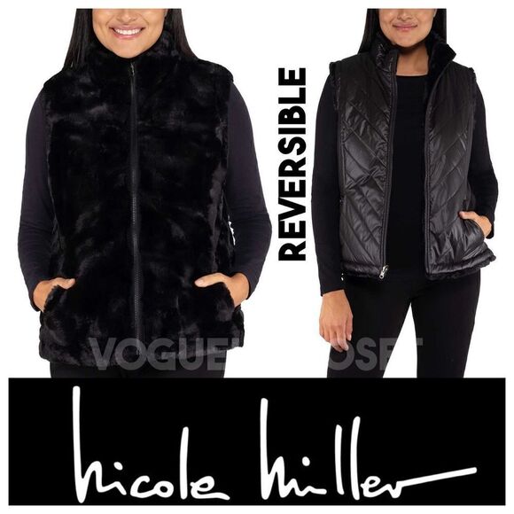 NEW! Nicole Miller Ladies Reversible and Versatile FauxFur or Quilted Vest - Picture 1 of 16